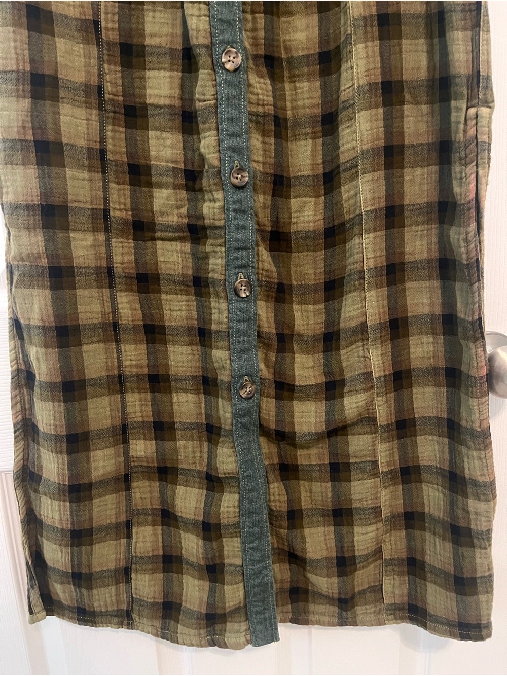 Free People Plaid Denim Trim Button Front Maxi Skirt XS - Picture 8 of 10
